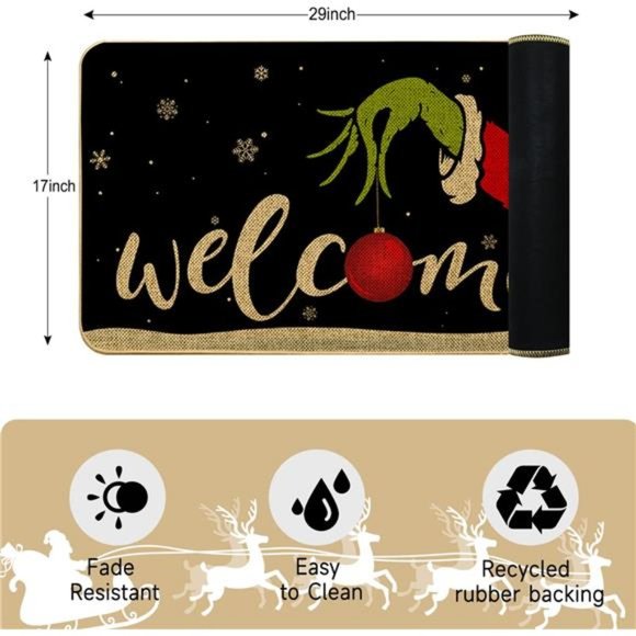 Christmas Door Mat Xmas Welcome Merry Christmas Mat Non-Slip and Washable - Picture 5 of 5